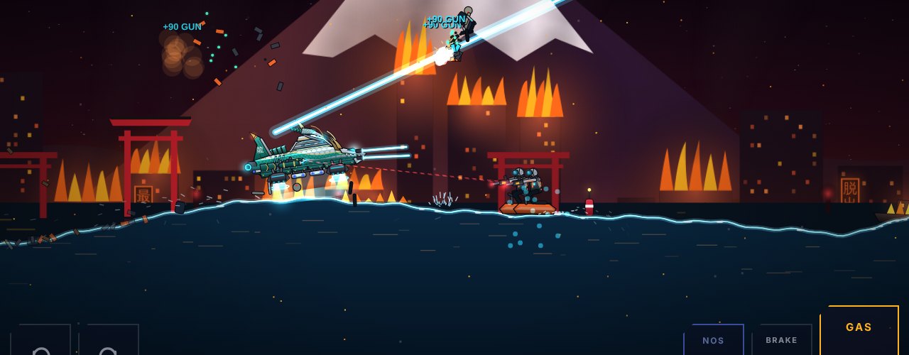 The pearl-and-jade Ryujin dragon shuttle firing its dragon-head beam at a jetpack zombie over Sagami Bay, Mount Fuji and a burning city behind